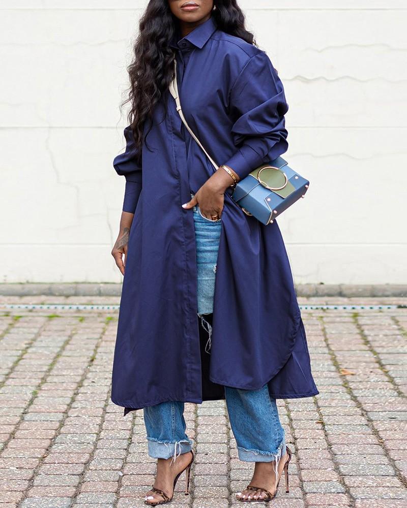 lantern sleeve button design shirt dress