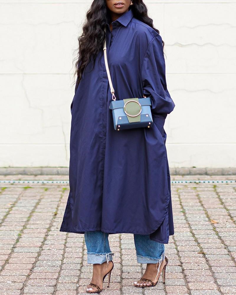 lantern sleeve button design shirt dress