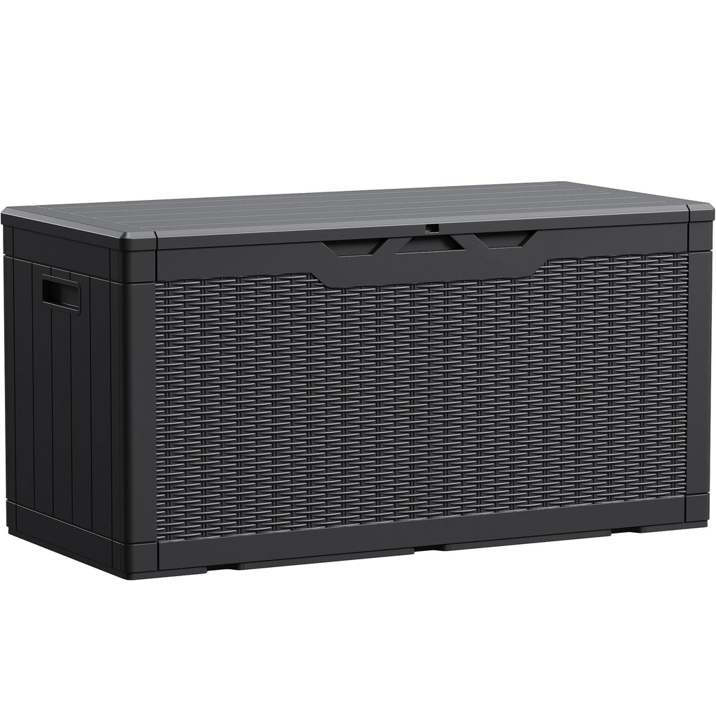 100 Gallon Waterproof LarResin Deck Box Indoor Outdoor Lockable StoraContainer for Patio Furniture Cushions Garden Tools (100 Gallon, Black)