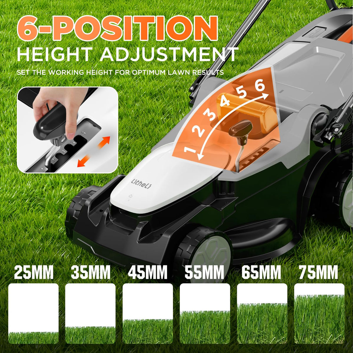 40V (2 x 20V) 16.6" Electric Lawn Mower Cordless, Walk Behind Lawn Mower with 6-Height Adjust, Portable &amp; Lightweight Push Battery Powered Lawn Mower (2 * 4.0AH Batteries Included)