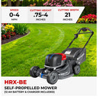 HRX-BE 21-Inch Walk Behind 12 AH Battery Powered Lawn Mower with 2 Battery Bays, Variable Speed Self Propelled Lawn Mower with 2.2 Bushel Capacity, Easy-Off Grass Bag (HRX217YXBEXA6)