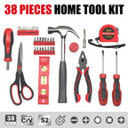 Basic Home Red Tool Kit - 38 Pieces Tool Set with Portable StoraBoxes for Daily Repairing and Maintenance, Home DIY Tool Kit Set for Office & Garage