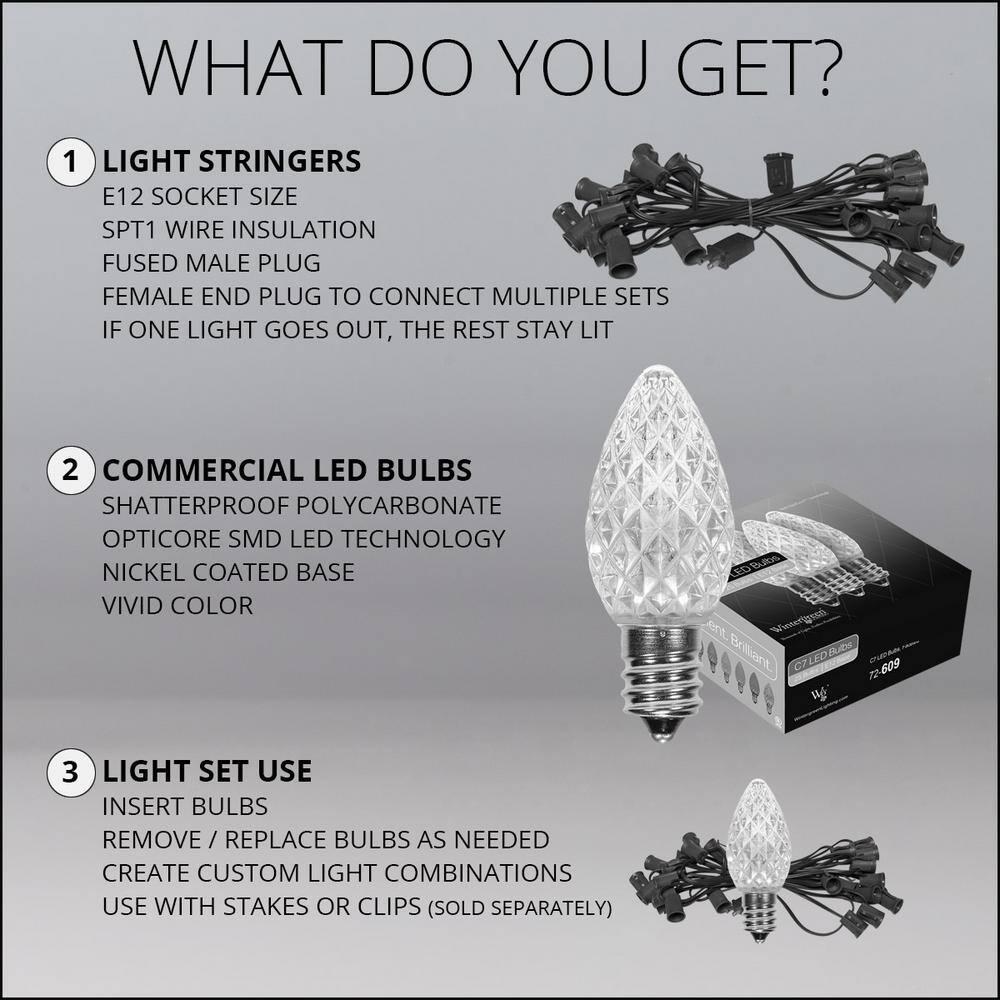 OptiCore 49 ft. 50-Light LED Red and Green Faceted C7 String Light Set