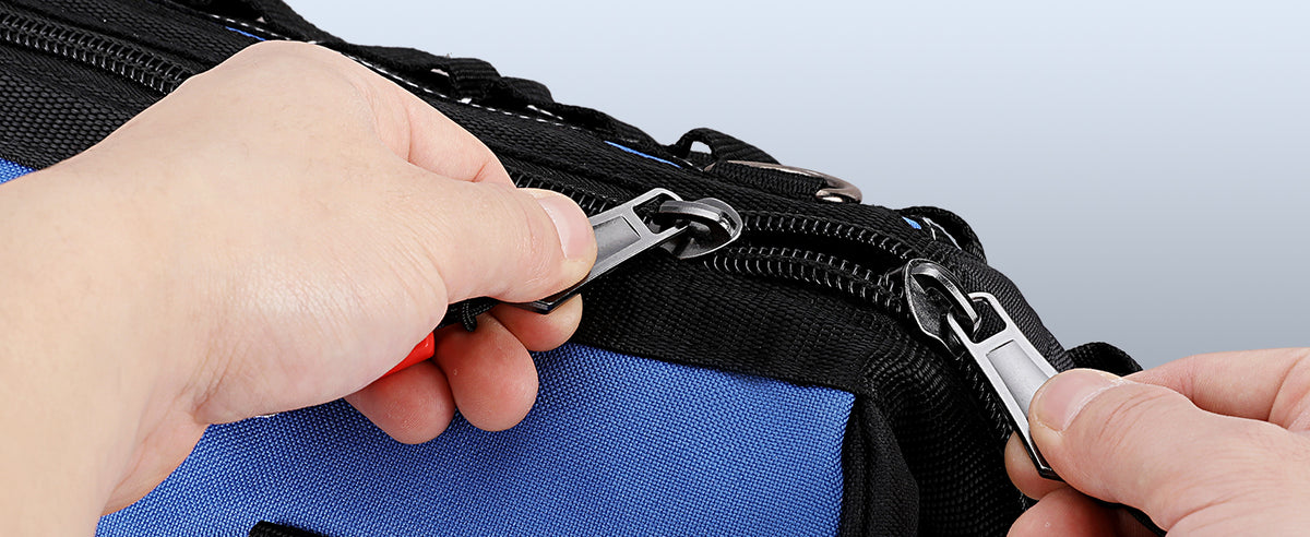 16-inch Wide Mouth Tool Bag with Water Proof Molded Base | Multi-Pocket, Heavy Duty Cloth, Adjustable Shoulder Strap, Double-pull Zipper, For Workshops, Outdoor Projects