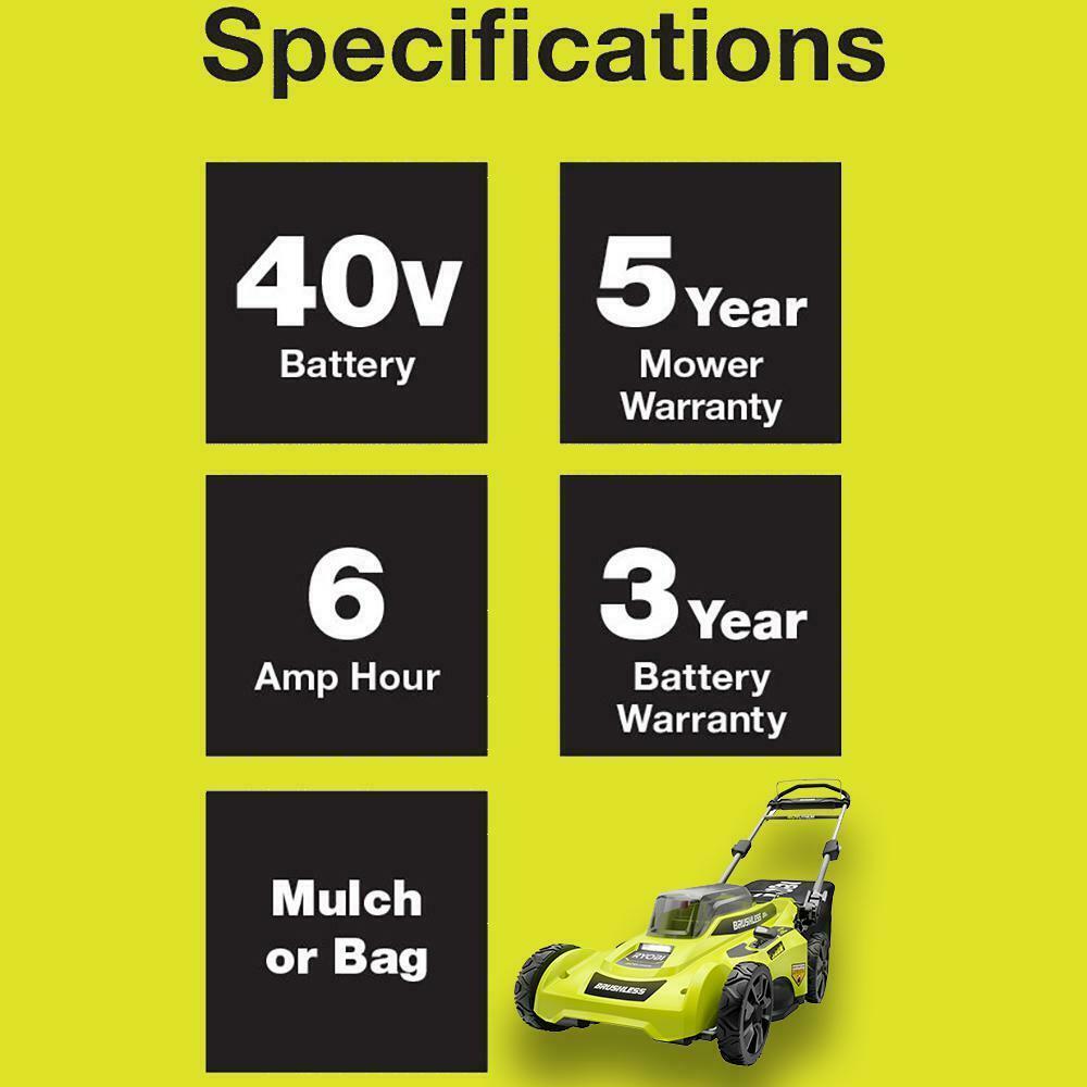 RYOBI 20in. 40-Volt Brushless Lithium-Ion Cordless Lawn Mower W/ Battery/Charger