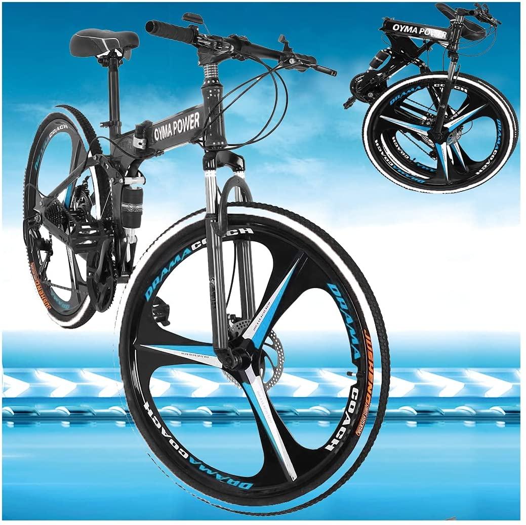 Micozy 26 inch Mountain Bike Mountain Bike Folding Bike Folding Bikes for Adults Foldable Bike Full Suspension Mountain Bike Unisex, 21 Speed 3 Spoke Magnesium Wheels, Fits 5'3''-6'1'', US in Stock