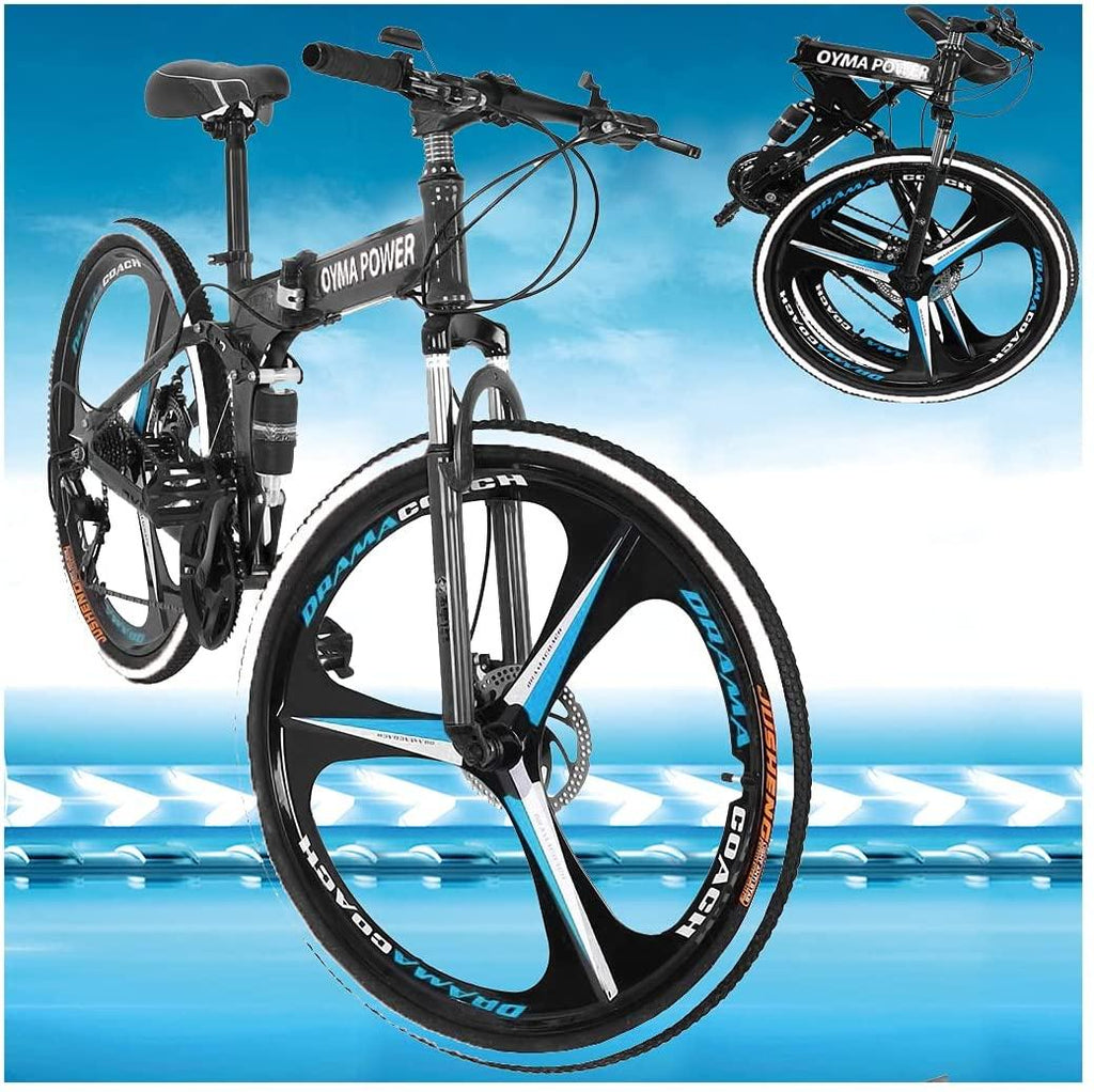Micozy Mountain Bike 26 inch Mountain Bike Folding Bike Folding Bikes for Adults Foldable Bike Full Suspension Mountain Bike Unisex, 21 Speed 3 Spoke Magnesium Wheels, Fits 5'3''-6'1'', US in Stock