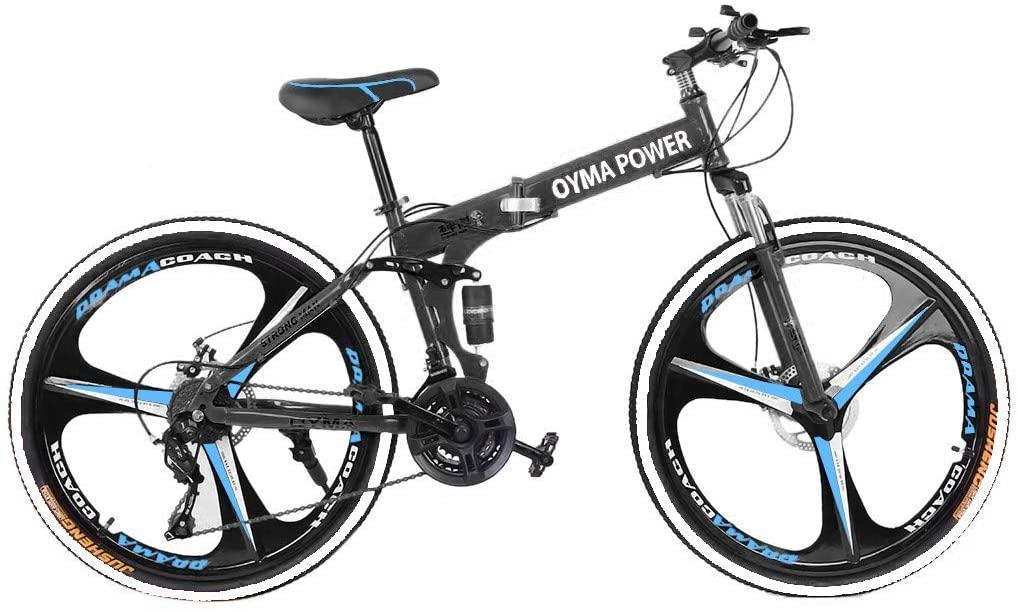 Micozy 26 inch Mountain Bike Mountain Bike Folding Bike Folding Bikes for Adults Foldable Bike Full Suspension Mountain Bike Unisex, 21 Speed 3 Spoke Magnesium Wheels, Fits 5'3''-6'1'', US in Stock