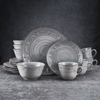 Trellis Lodge Gray 16 Piece Dinnerware Set, Service for 4