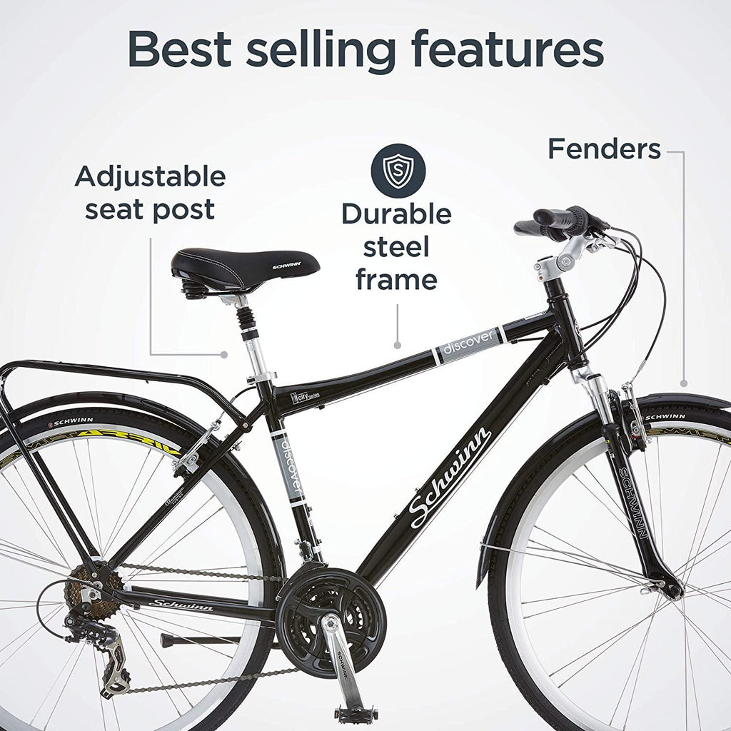 Schwinn Discover Hybrid Bike for Men and Women, 21-Speed, 28-Inch Wheels, Multiple Colors