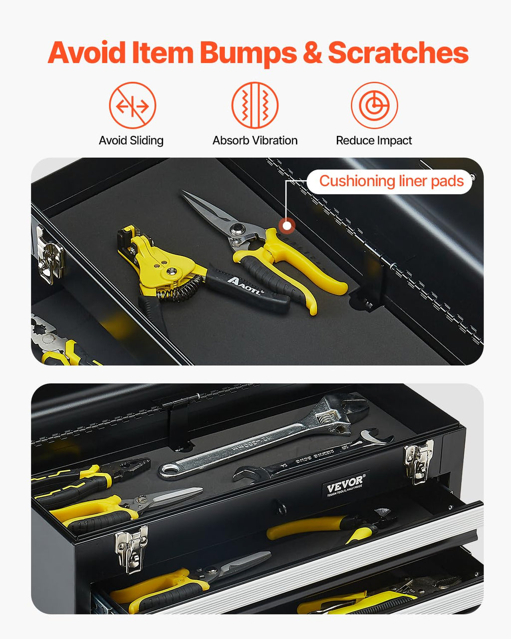Metal Tool Box, 20.5-inch, Portable Metal Tool Box with 4 Drawers, Small Tool Chest with EVA Liners, Ball Bearing Slide Drawers Loc& Powder Coated Finish, Multi-Function Tool Organizer