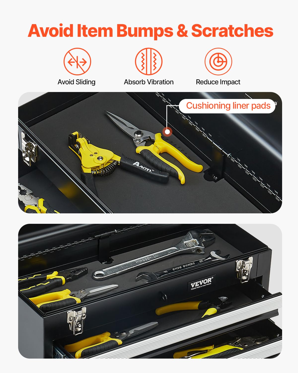 Metal Tool Box, 20.5-inch, Portable Metal Tool Box with 4 Drawers, Small Tool Chest with EVA Liners, Ball Bearing Slide Drawers Loc& Powder Coated Finish, Multi-Function Tool Organizer