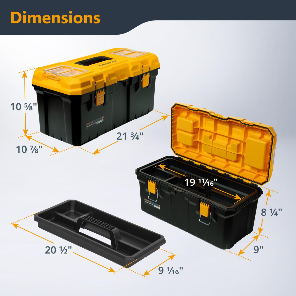 22-Inch Tool Box with Trays - Lockable, Metal Latch, Organizer, Portable Storafor Tools, Small or Mid-Sized Parts (72363)