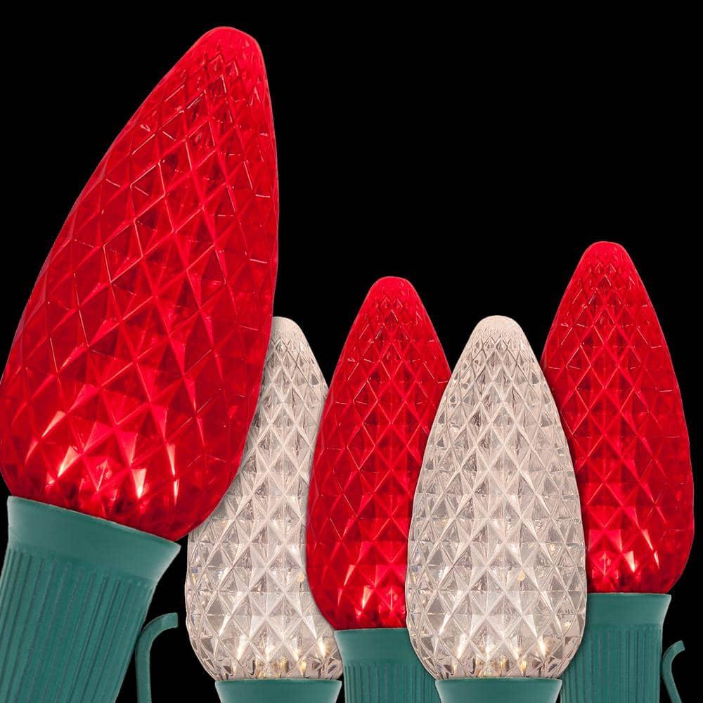 OptiCore 49 ft. 50-Light LED Red and Warm White Faceted C9 String Light Set