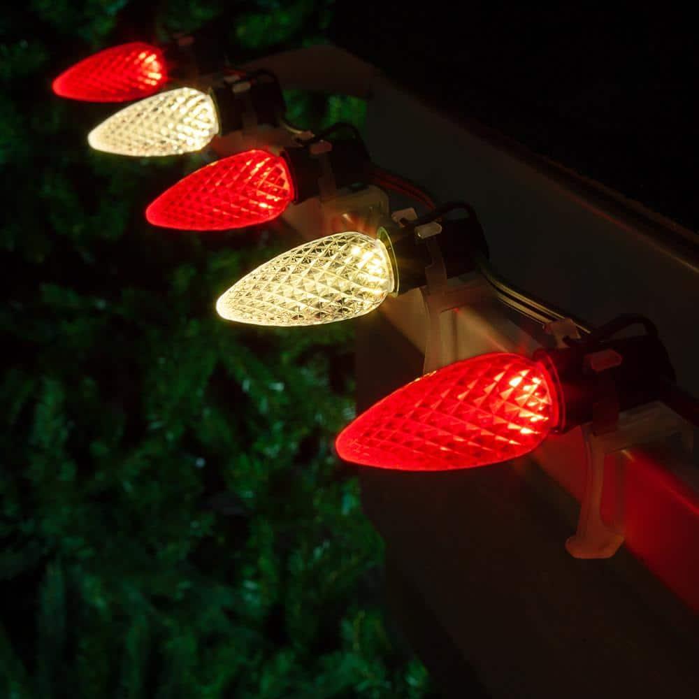 OptiCore 49 ft. 50-Light LED Red and Warm White Faceted C9 String Light Set
