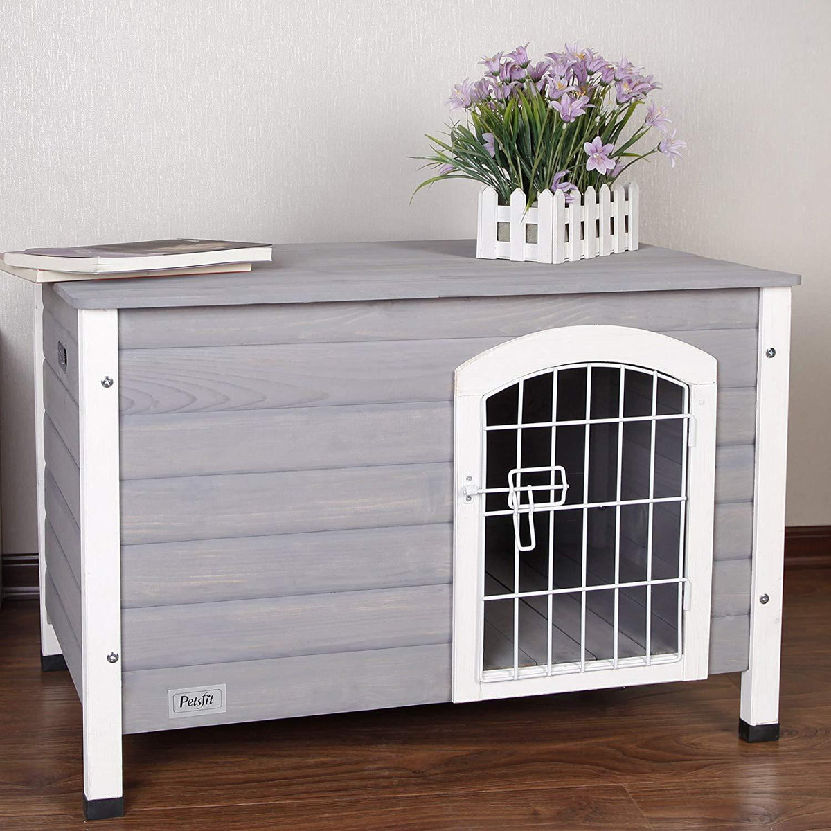 Petsfit Indoor Wooden Dog House with Wire Door for Small Dog