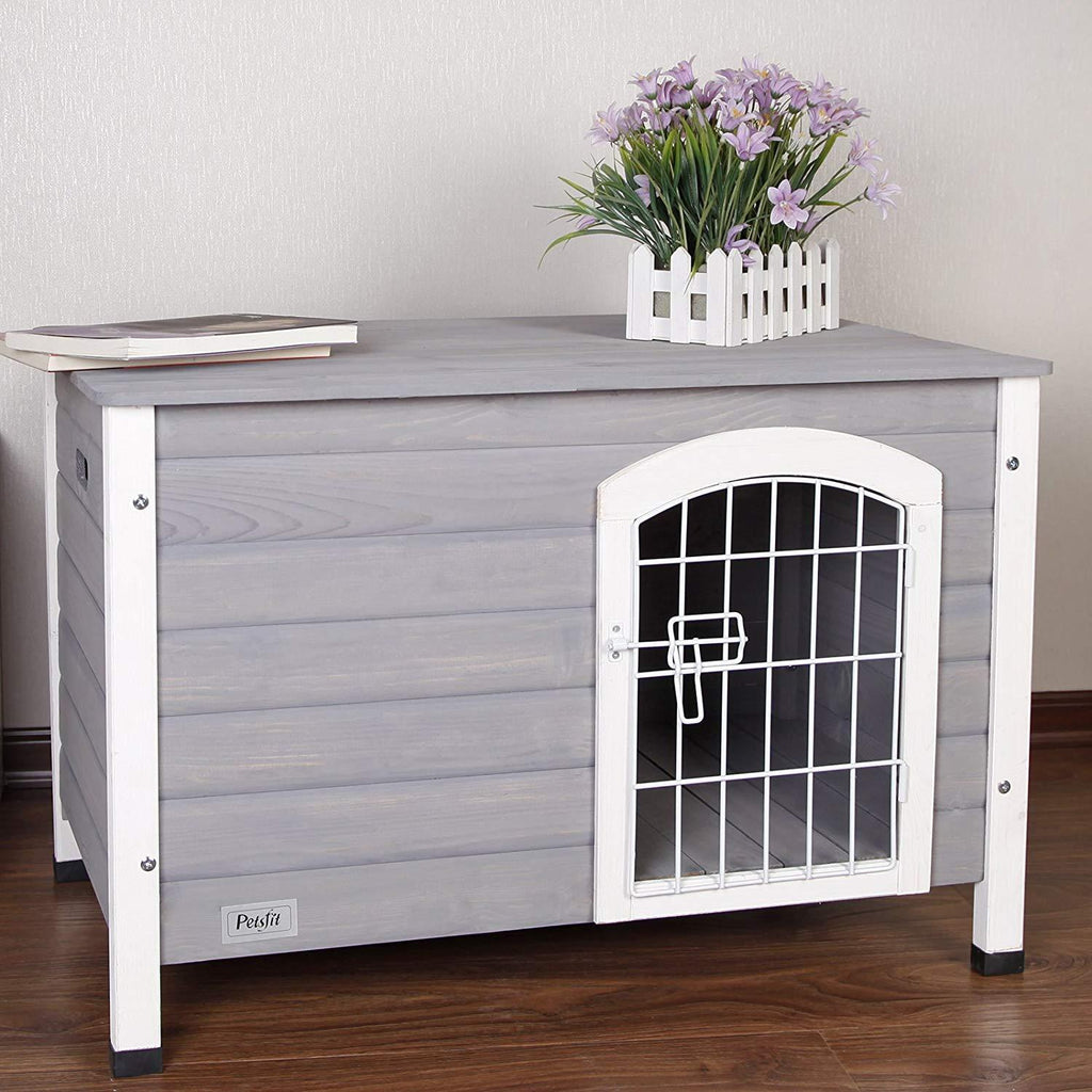 Petsfit Indoor Wooden Dog House with Wire Door for Small Dog