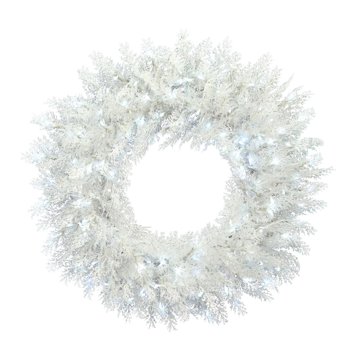 Vickerman 36" Flocked Cedar Pine Artificial Christmas Wreath, Low Voltage LED Pure White 3mm Wide Angle Twinkle Lights.
