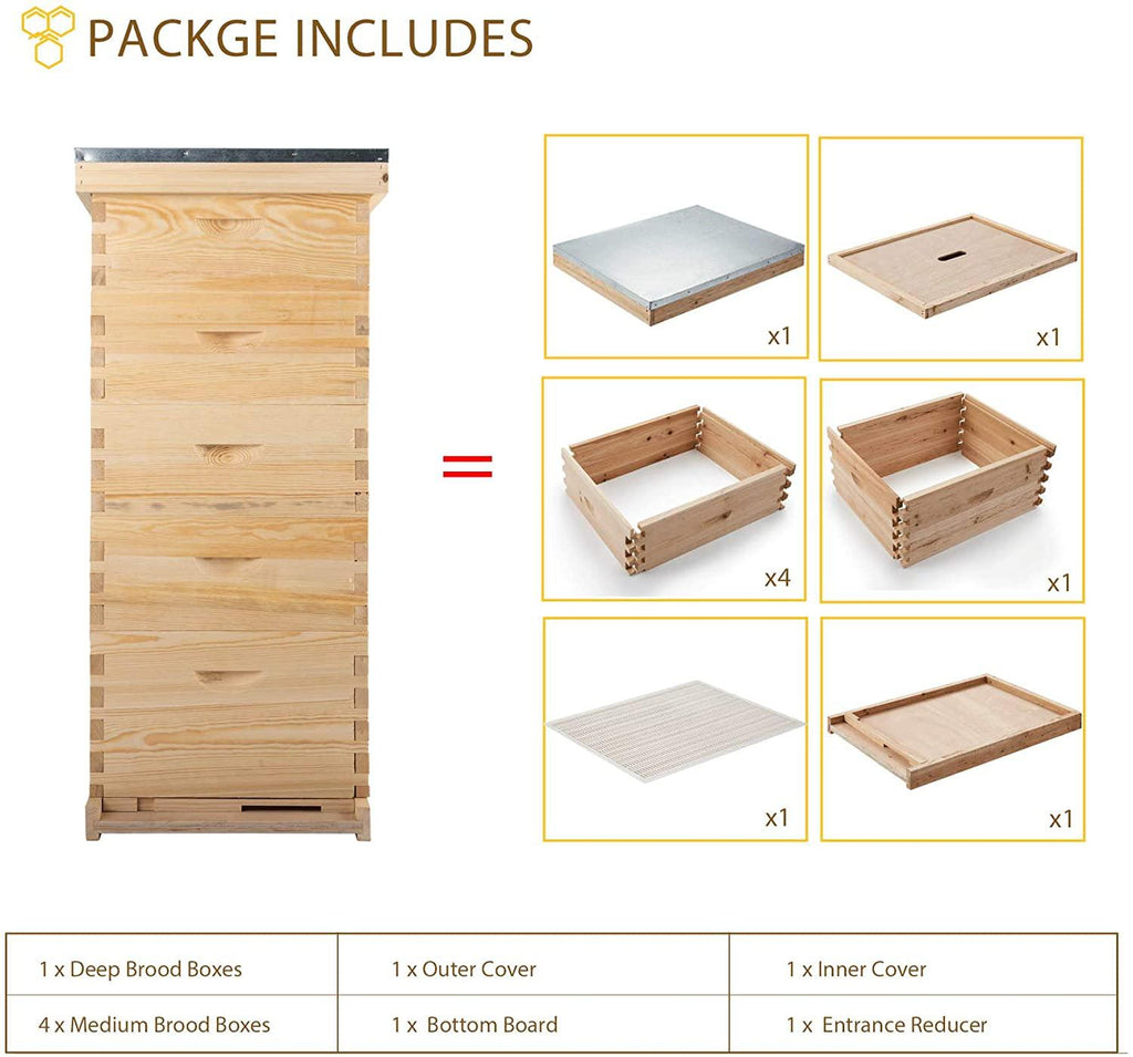 terradise bee hive, 5 layer honey bee hives, beekeeping supplies beehive kit, bee house bee boxes for starter (no frame)