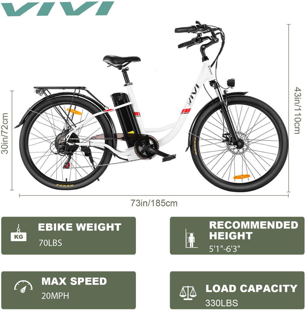VIVI Electric Bike 350W Adult Electric Bicycle 26" Electric Cruiser Bike/Electric City Bike with Removable 8Ah Lithium-Ion Battery,  7 Speed