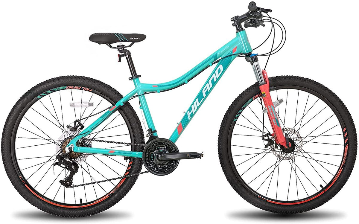 Hiland 26/27.5 Inch Mountain Bike Aluminum Frame 24 Speed Dual Disc with Lock-Out Suspension Fork for Woman