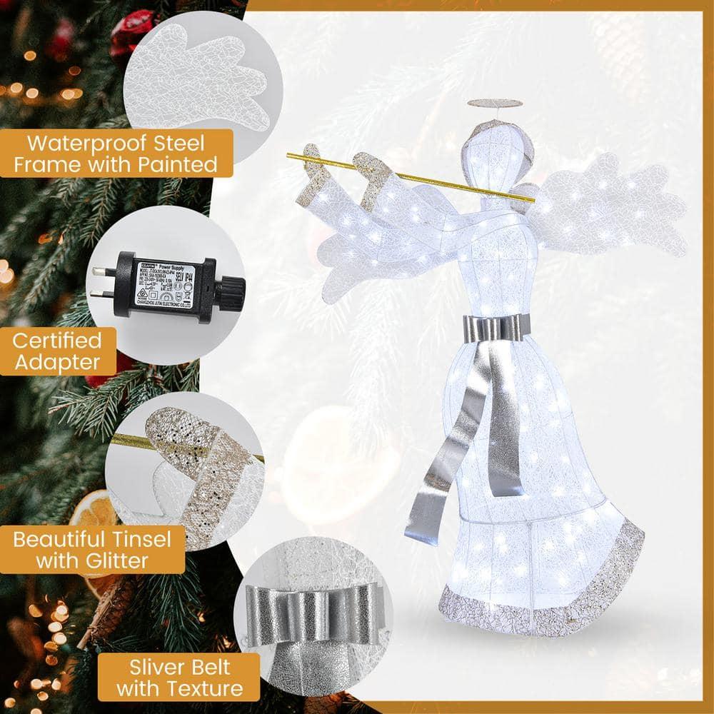 59 in. White Pre-Lit Angel Christmas Decoration Artificial Christmas Decor with 100 LED Lights