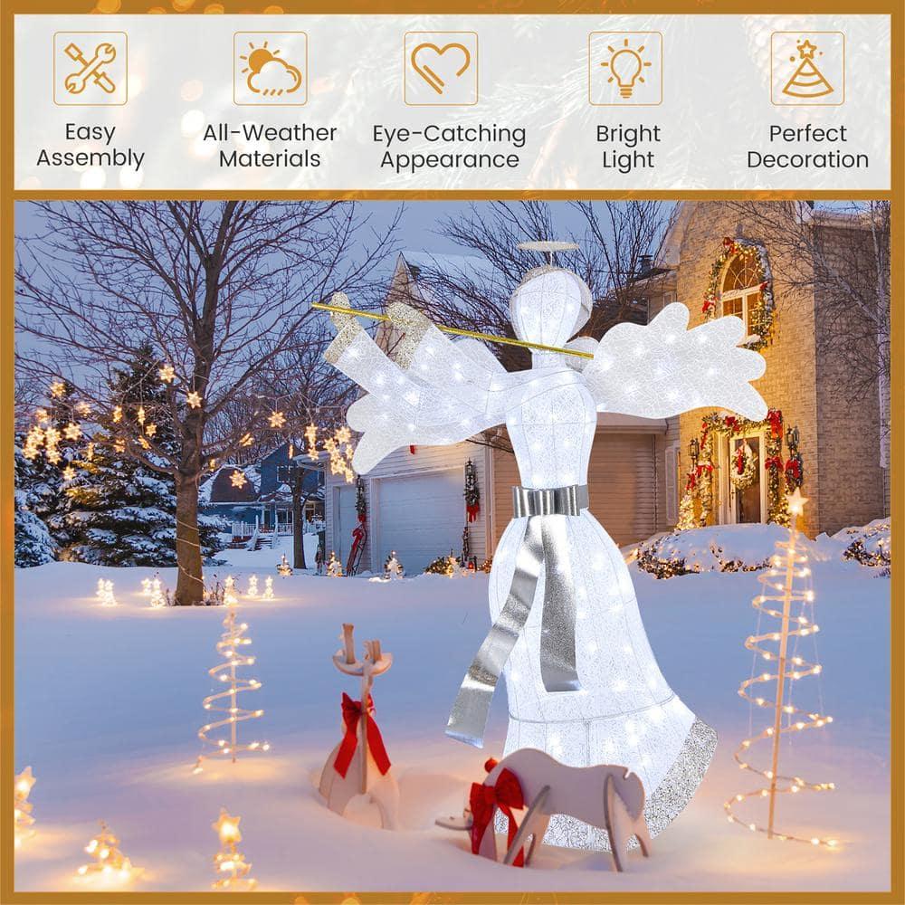 59 in. White Pre-Lit Angel Christmas Decoration Artificial Christmas Decor with 100 LED Lights