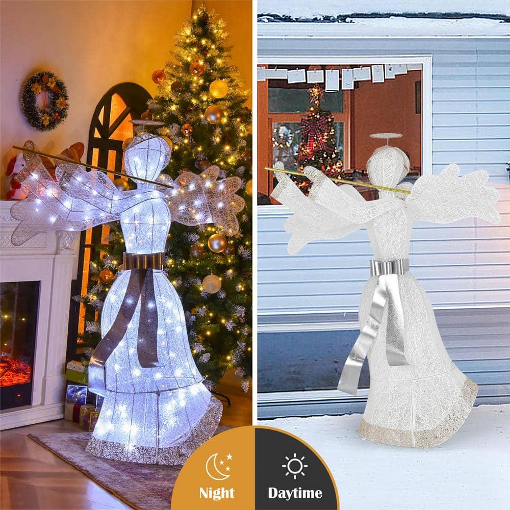 59 in. White Pre-Lit Angel Christmas Decoration Artificial Christmas Decor with 100 LED Lights