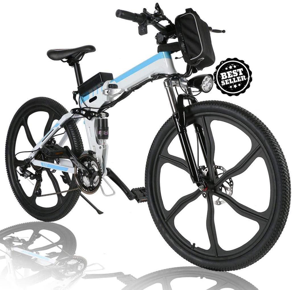 Angotrade 26 inch Folding Electric Bike Mountain E-Bike 21 Speed 36V 8A Lithium Battery Electric Bicycle for Adult Teen