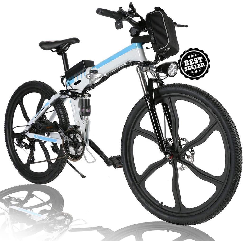 Angotrade 26 inch Folding Electric Bike Mountain E-Bike 21 Speed 36V 8A Lithium Battery Electric Bicycle for Adult Teen