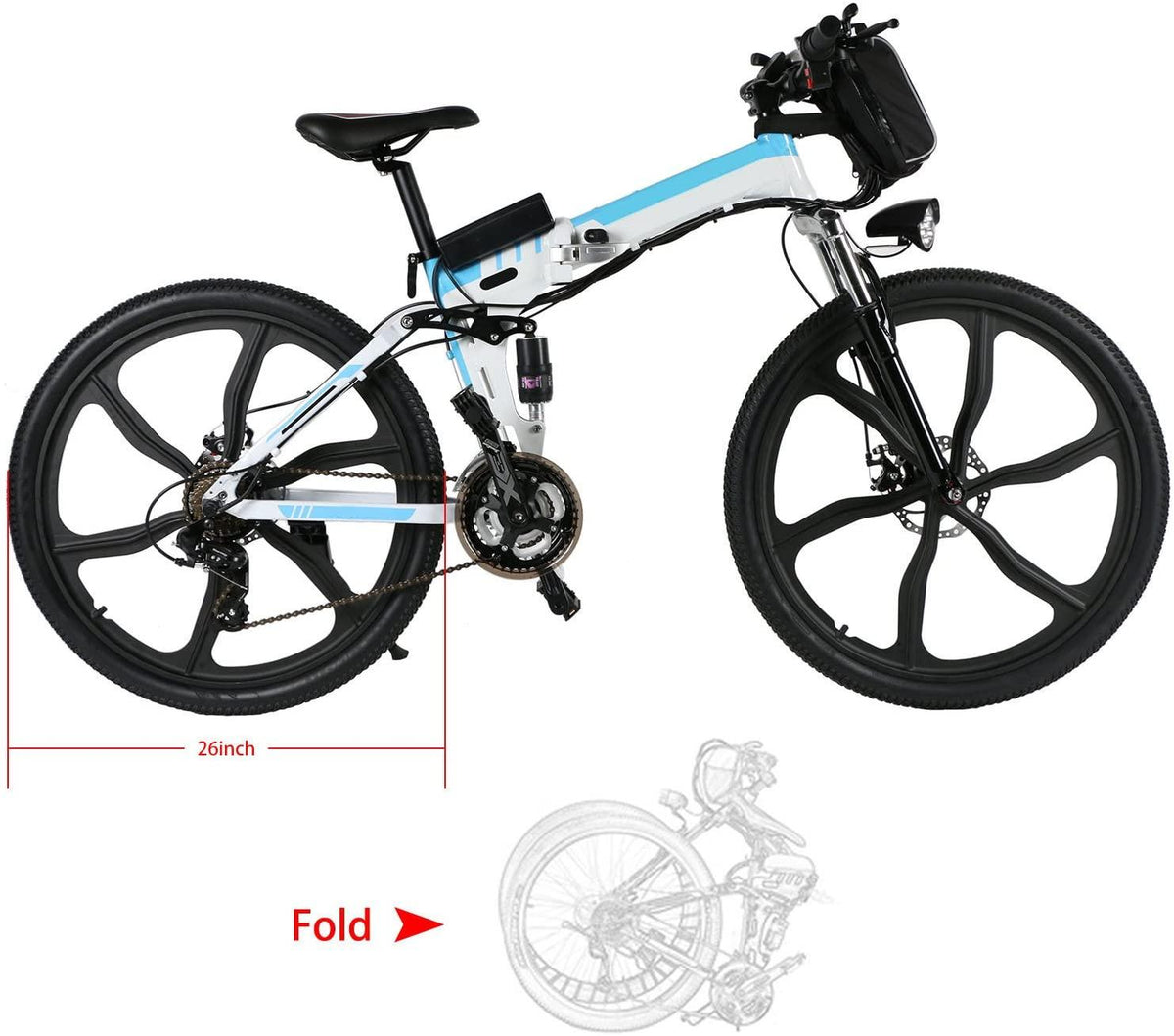 Angotrade 26 inch Folding Electric Bike Mountain E-Bike 21 Speed 36V 8A Lithium Battery Electric Bicycle for Adult Teen