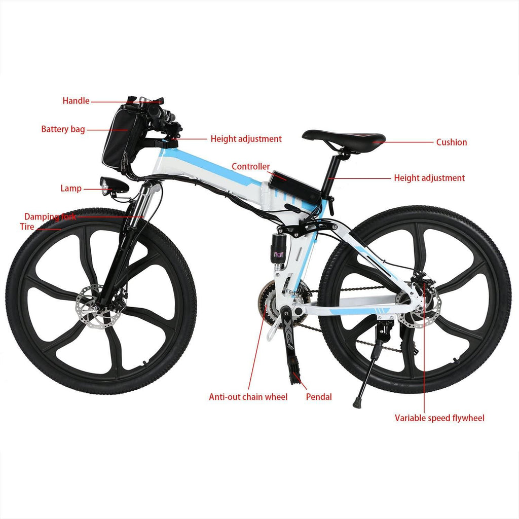 Angotrade 26 inch Folding Electric Bike Mountain E-Bike 21 Speed 36V 8A Lithium Battery Electric Bicycle for Adult Teen
