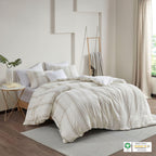 Gracie Mills Clean Spaces Hollis Oversized Organic Cotton Duvet, Yarn Dyed Farmhouse Comforter Cover Bedding Set, Matching Shams, King/Cal King(106"x94"), Taupe/Ivory 3 Piece - LCN12-0112