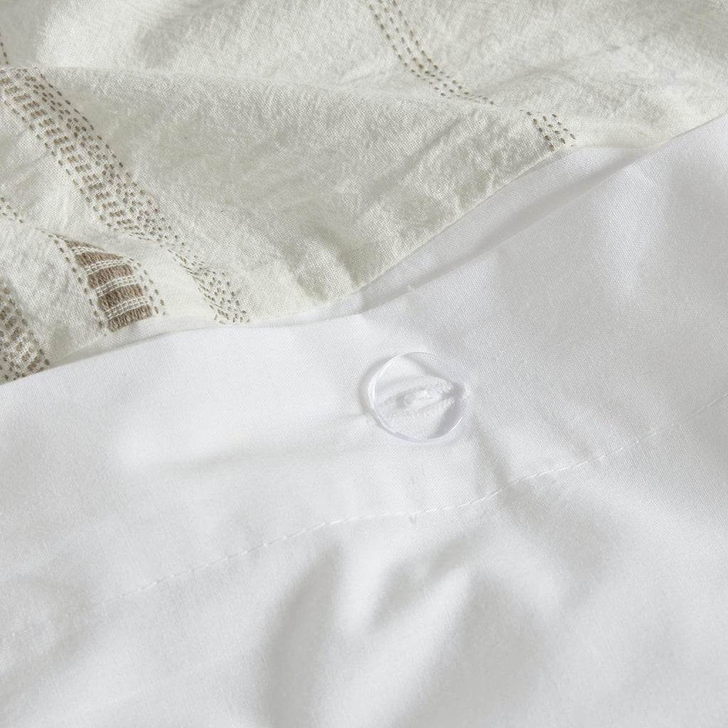 Gracie Mills Clean Spaces Hollis Oversized Organic Cotton Duvet, Yarn Dyed Farmhouse Comforter Cover Bedding Set, Matching Shams, King/Cal King(106"x94"), Taupe/Ivory 3 Piece - LCN12-0112