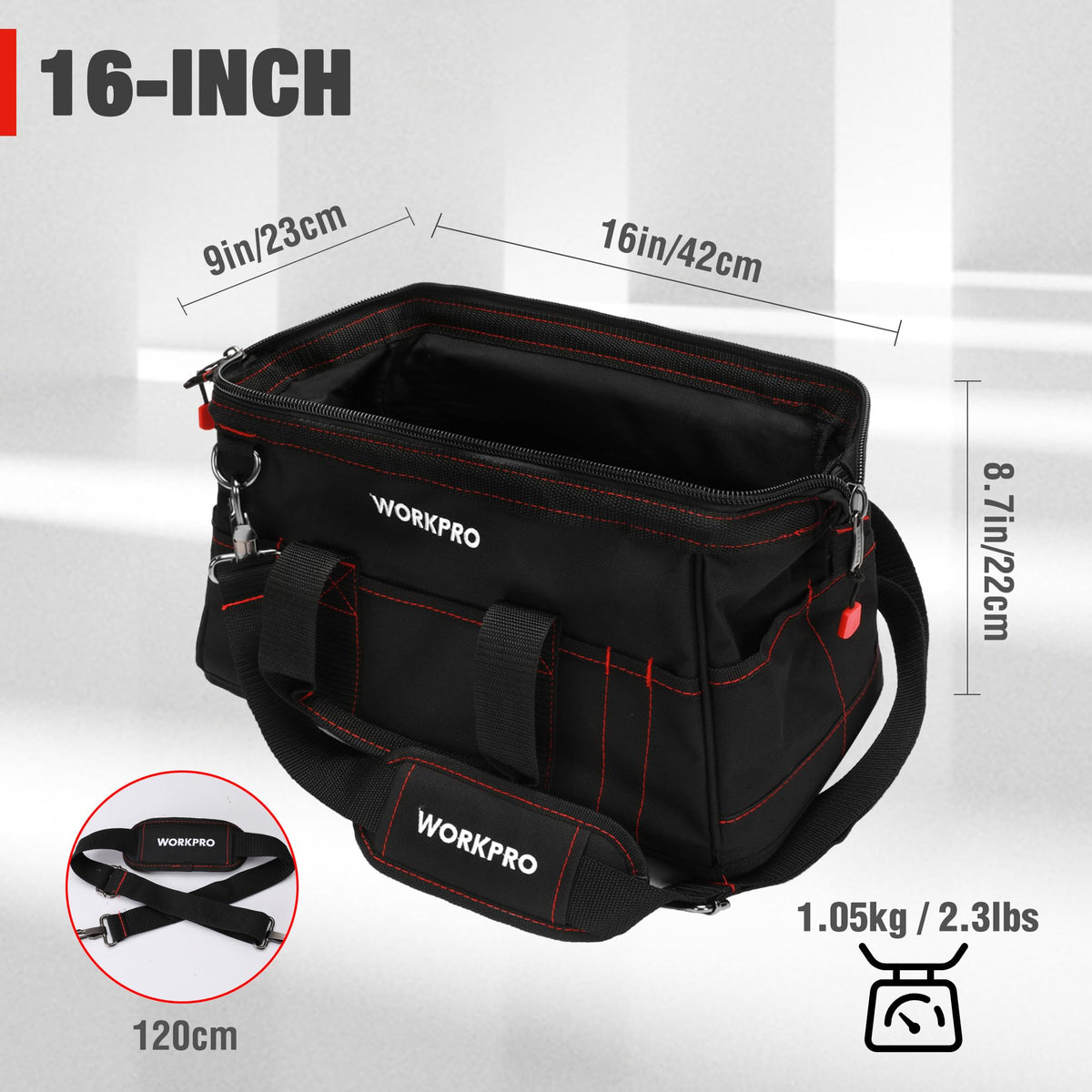 16-inch Close Top Wide Mouth Tool StoraBag with Water Proof Rubber Base, W081022A, 16"