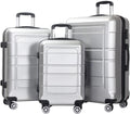 Luggage 3 Piece Set Carry on Suitcase PC+ABS Spinner Built-in TSA Lock, Silver, (20/24/28)