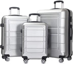 Luggage 3 Piece Set Carry on Suitcase PC+ABS Spinner Built-in TSA Lock, Silver, (20/24/28)