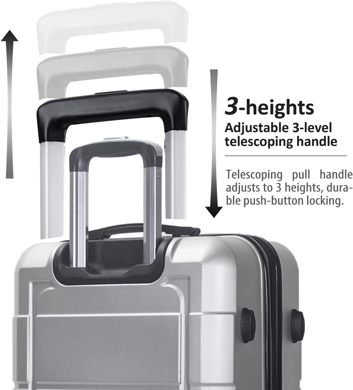 Luggage 3 Piece Set Carry on Suitcase PC+ABS Spinner Built-in TSA Lock, Silver, (20/24/28)