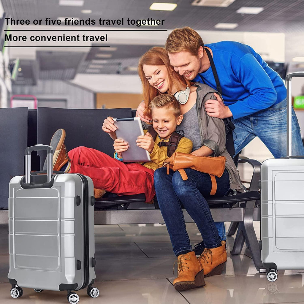 Luggage 3 Piece Set Carry on Suitcase PC+ABS Spinner Built-in TSA Lock, Silver, (20/24/28)
