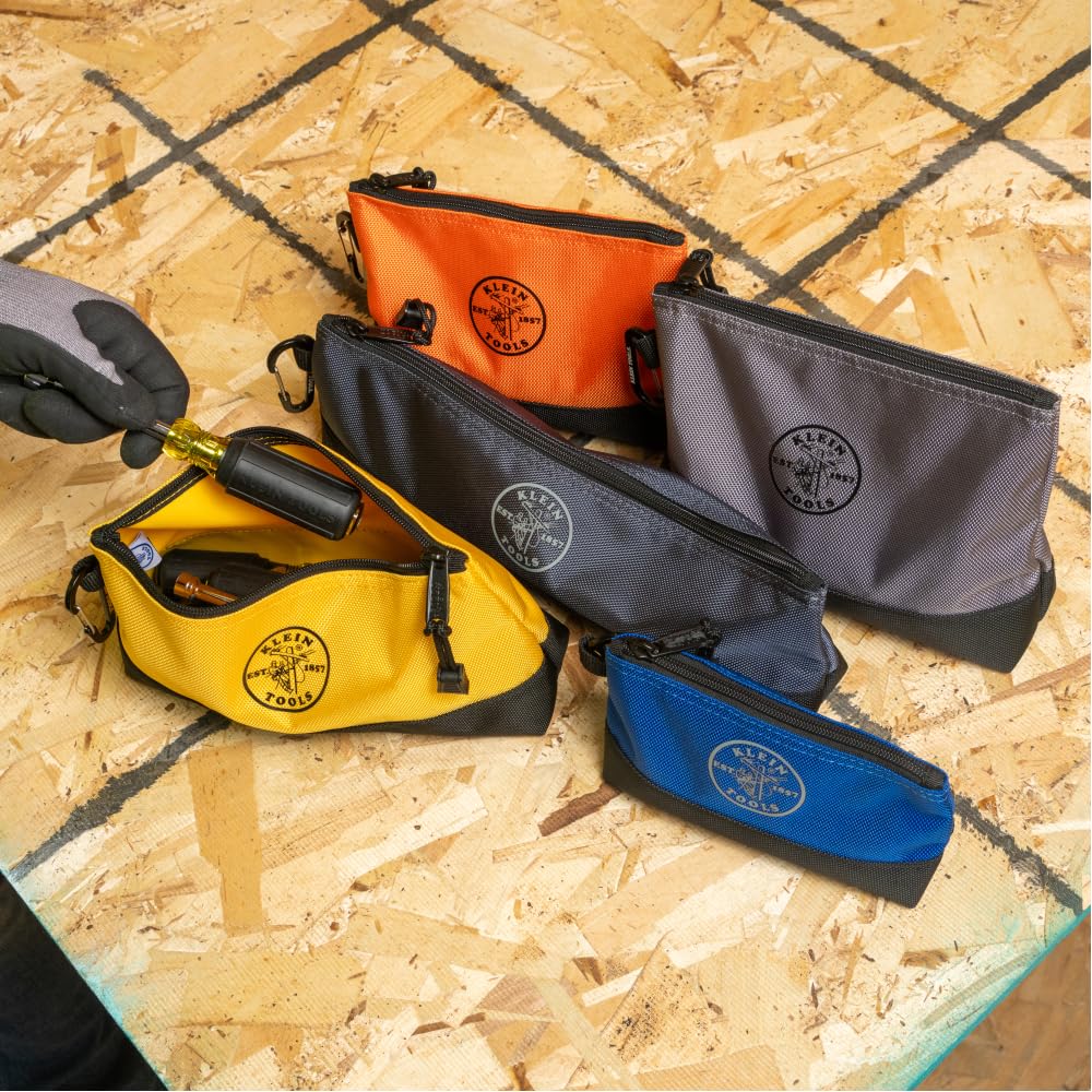 55569 Stand-Up Zipper Bag Tool Pouch with Carabiners, Reinforced Gusseted Bottoms, Water Resistant 1680d, Multi-Size 5-Pack
