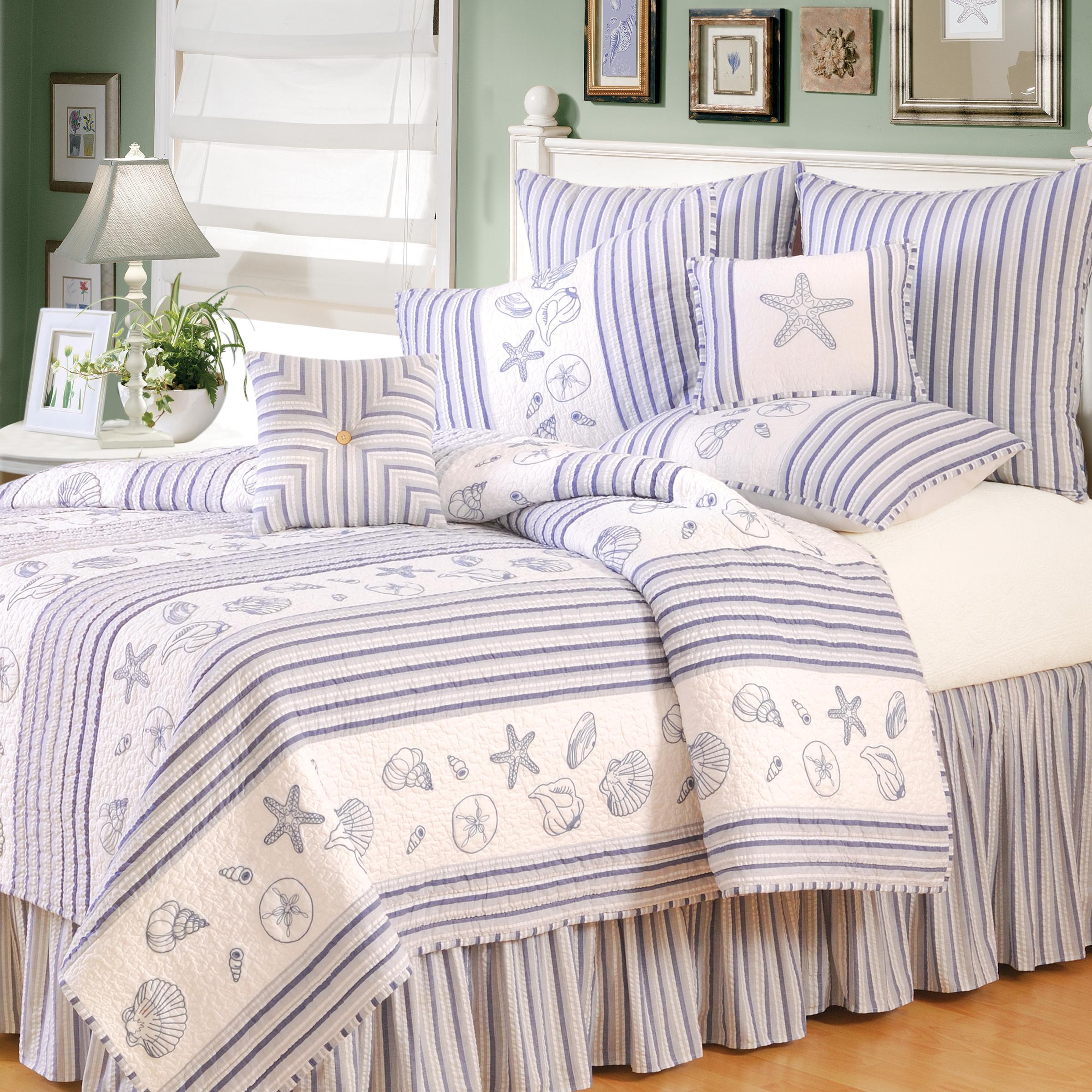 C&amp;F Home Seaside Shells Nautical Coastal Twin Quilt Cotton Lightweight Machine Washable Reversible Bedspread Coverlet
