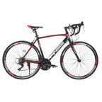 Piscis 700 C Wheels Road Bike, 21 Speed Drivetrain and Urban City Commuter Bicycle for Men and Women, Aluminum Alloy Frame, Disc Brake, Black and Red