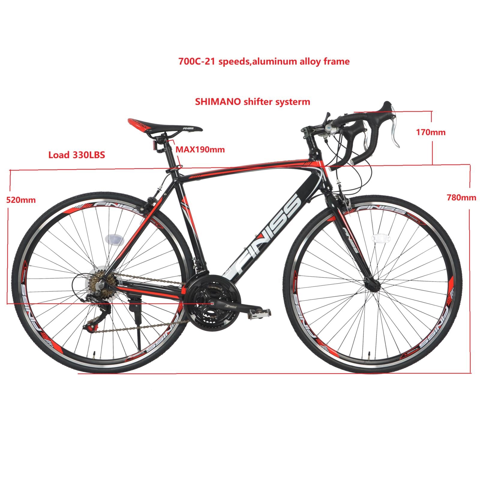 Piscis 700 C Wheels Road Bike, 21 Speed Drivetrain and Urban City Commuter Bicycle for Men and Women, Aluminum Alloy Frame, Disc Brake, Black and Red