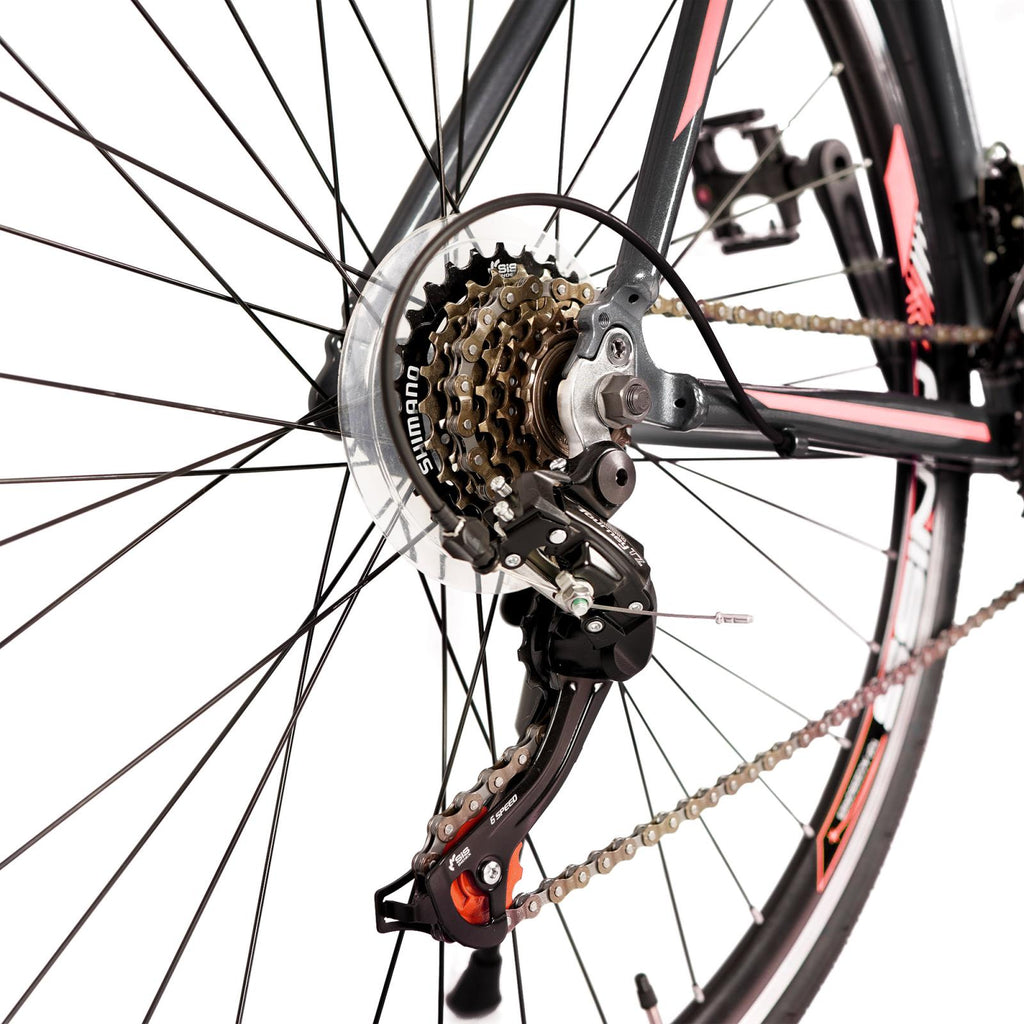 Piscis 700 C Wheels Road Bike, 21 Speed Drivetrain and Urban City Commuter Bicycle for Men and Women, Aluminum Alloy Frame, Disc Brake, Black and Red