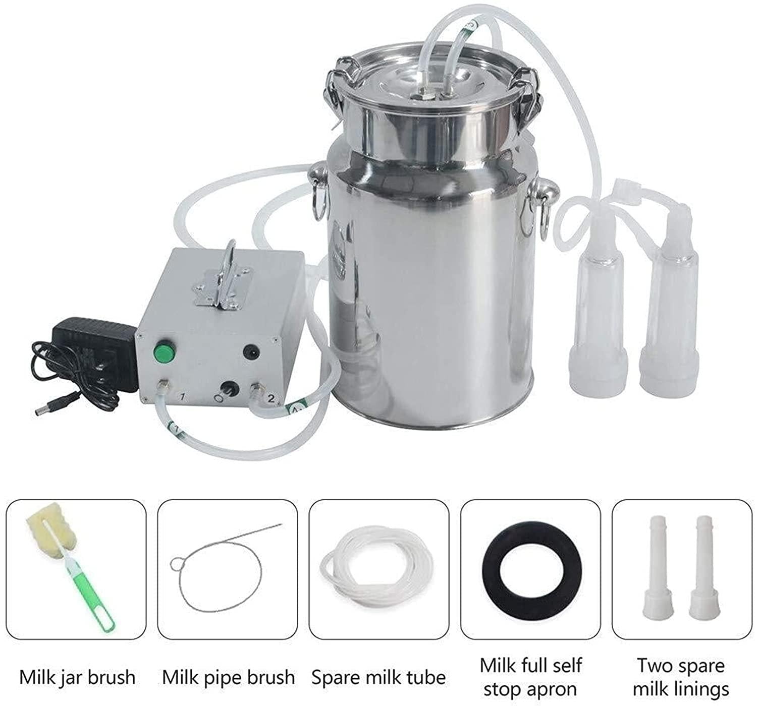goat/ cow milking machine pump milker machine auto-stop device, pulsation vacuum pump milker, automatic portable livestock milking equipment with stainless steel food grade bucket for livestock farm