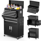 Tool Chest, 8-Drawer Rolling Tool Cart with Hooks, Tray Divider, Liners, 2 in 1 Detachable Tool Cabinet, Metal Tool StoraCart, Tool Box for GaraWorkshop(Black)