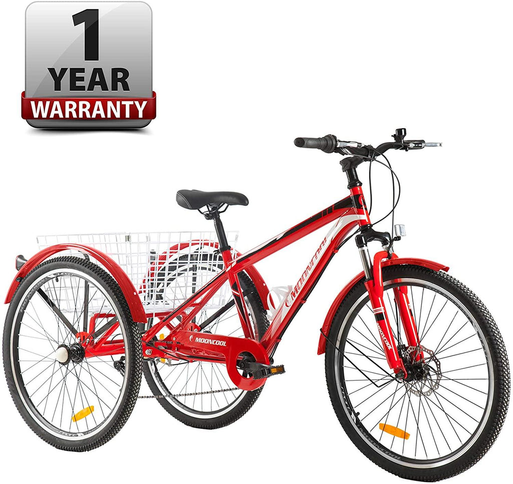 Slsy Adult Mountain Tricycle, 7 Speed Three Wheel Bike, 24/26 Inch Adults Trikes for Seniors with Shopping Basket, Exercise Men's Women's Tricycles