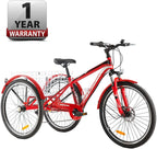 Slsy Adult Mountain Tricycle, 7 Speed Three Wheel Bike, 24/26 Inch Adults Trikes for Seniors with Shopping Basket, Exercise Men's Women's Tricycles