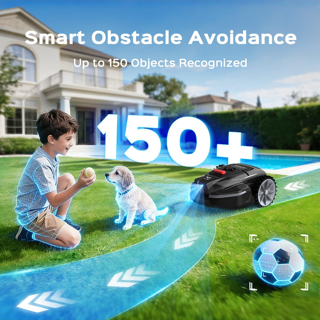 V3 Robotic Lawn Mower with AI Vision Obstacle Avoidance, Smart APP Control, Low-Noise Operation, Adjustable Cutting Height, No-Go Zones, Ideal Robot Lawn Mower for Lawns Up to 1600 Sq.Ft