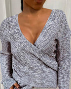 long sleeve ribbed surplice casual sweater